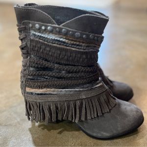 Naughty Monkey Poncho Fringe Leather Booties Size 8…Retail For $125!